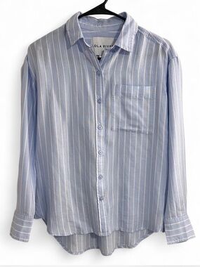 LOLA RIVER Blue with White Stripes Button Down Lyocell Shirt